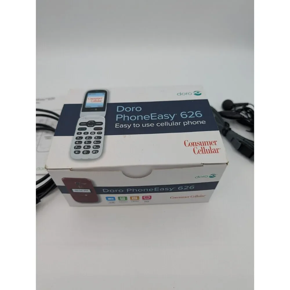 Doro PhoneEasy 626 Consumer Cellular Burgandy Like New in Box w Charger & Cords